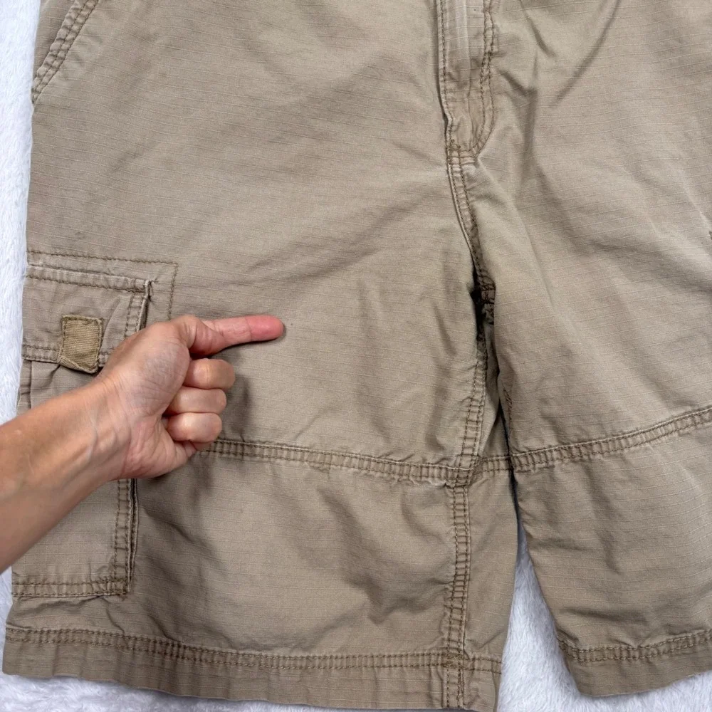 Y2K OP Cargo Shorts Mens‎ 34 Sand Khaki Ripstop Cotton Multi Pocket Street Surf